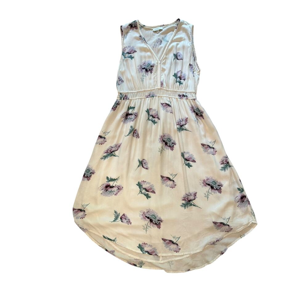 Lucky Brand Cream Floral Hi-Low Dress | V-Neck | Lace Trim | Boho | Size L - Picture 2 of 9